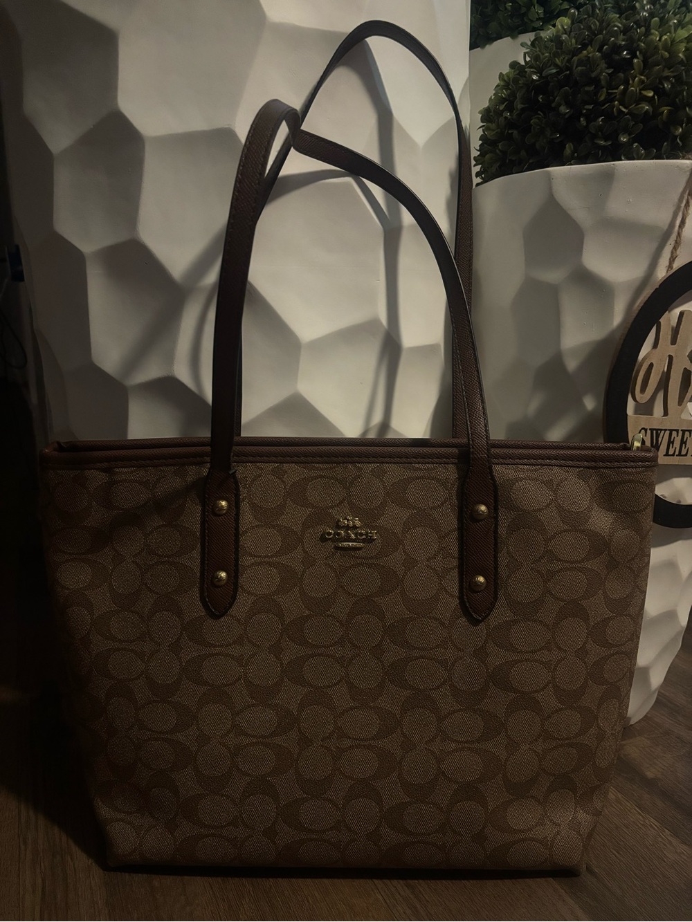 Coach Brown Signature Jet Set Tote in Monogram Canvas